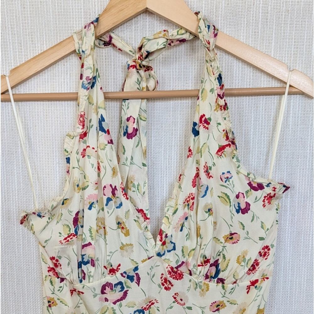 Doen Mazarin Windswept Blooms Silk Viscose Halter Midi Dress S Sleeveless Maxi - Picture 4 of 11